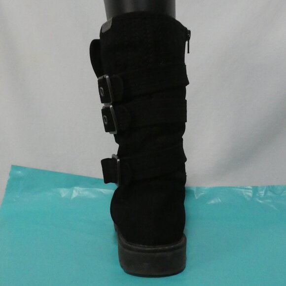 ROXY | size 9 | Stylish Black Triple Buckle Boots | Suede Texture | Zip-Up Sides - Picture 10 of 16